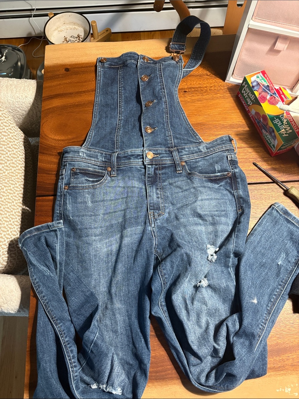 Fashion Nova Blue Distressed Denim Overalls
